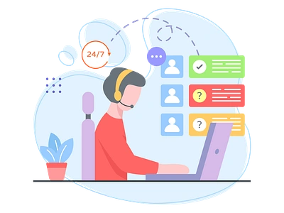 Customer Support customer care customer services customer support design graphic design illustration online care online service ui vector work space workplace