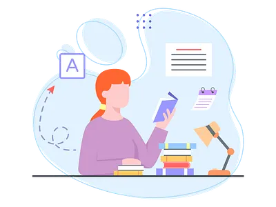 Girl Reading Book design education graphic design illustration learning reading book student study table lamp ui ux vector