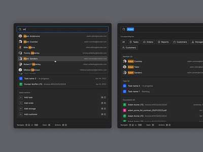 Search and command menu actions autocomplete comand menu component dark mode dashboard document global search keyboard shortcuts menu modal order results search search results task uiux user