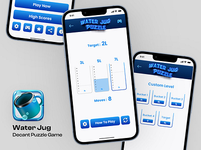 Water Jug Decant: Challenging Puzzle Game UI Design app ui challenge game game ui mini game redesign redesign solution water game water game ui