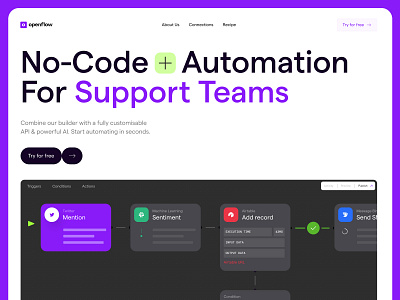 Openflow Web ai app design landing page product design saas startup startup automation ui ux video