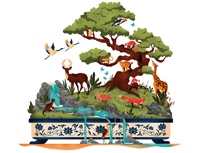 Nature Positive Economy adobe animals birds bonsai brush brush texture deer economy forbesjapan fox green illustration illustrator muti nature photoshop positive vector wacomart