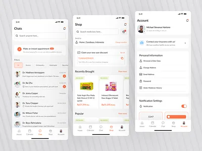 Tuwa: Elder healthcare mobile app (2) account page appointment chat page clean digital health app ehealth app elder health care health care health care app health tech medical app medical technology minimal mobile app design pharmacy shop page simple treatment ui ux