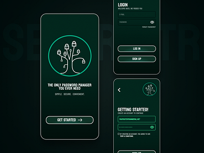 Mobile App - Password Manager Login & Create Account android app create account dark mode design graphic design green ios login login concept login mobile minimalistic mobile mobile app modern modern login uiux ux