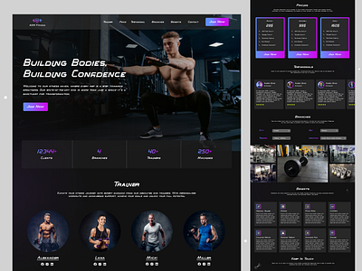 GYM & Fitness Landing Page Design app auto layout bodybuilder dumbbells ecommerce fitness gym inspiration landing page design mobile design onepagelove product design responsive supplements ui uiux design unique ux web website design