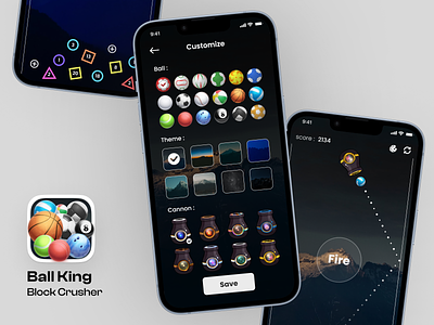 Ball King - Block Crusher: Dynamic Game App Ui Design app screens app ui ball game ball game ui game screens game ui icon logo redesign redesign solution