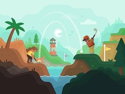 Coffee Golf: Pro Tour Feature app store coffee golf competition desert forest game design golf golfing illustration landscape lighthouse mobile game shore sport