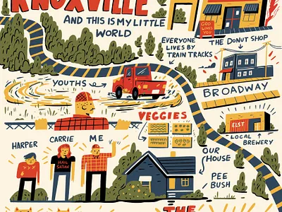 Welcome to Knoxville cartoon editorial illustration fun illustrated map illustration map illustration quirky spot illustration whimsical