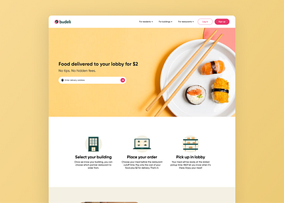 Food delivery website landing page delivery doordash ecommerce food food deliver product design sushi sustainability uber eats ubereats ui ux web design website yellow