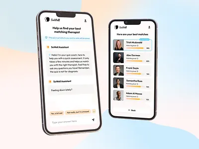 SoWell - AI Driven Therapy Mobile App ai app assistant chat design match mobile questionnaire therapy ui visual
