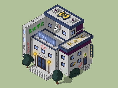 isometric police station in BAYC, MAYC style 1312 3d acab ape bayc building cyberpunk design environment flat game illustration isometric isometry mayc monkey police police station punk yuga labs