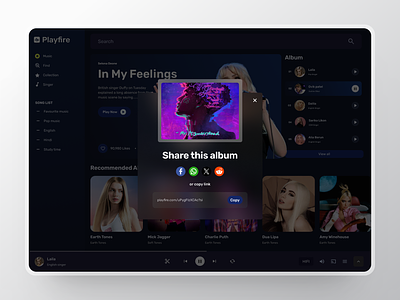 Social Share - Daily UI Challenge - Day 10 challenge copy link daily ui daily ui 10 daily ui challenge day 10 day 10 challenge design facebook share graphic design inspiration israt music player share social share spotify spotify app ui uxisrat web app