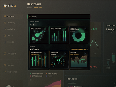 FinCat - Finance Dashboard #2 analytics card chart dark dashboard dropdown ecommerce finance flat glassmorphism gradient graph key performance indicators kpi product statistic ui ux web widget