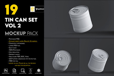 Tin Can Set vol 2 Mockup blank can mockup canister conserve cylinder food food can mockup metal metal can mockup pack packaging realistic set template tin can mockup tin can set vol 2 mockup vector white