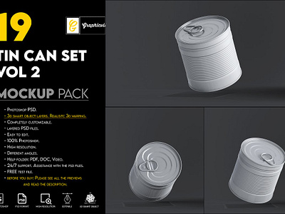 Tin Can Set vol 2 Mockup blank can mockup canister conserve cylinder food food can mockup metal metal can mockup pack packaging realistic set template tin can mockup tin can set vol 2 mockup vector white