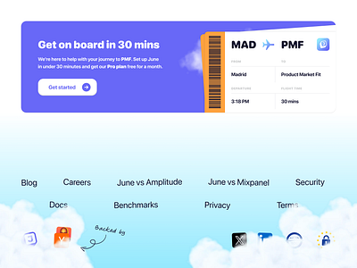 Make footers fun again ✈️🌤 analytics boarding branding clouds design flight footer fun landing logo page pass plane pmf product saas ui ux works yc