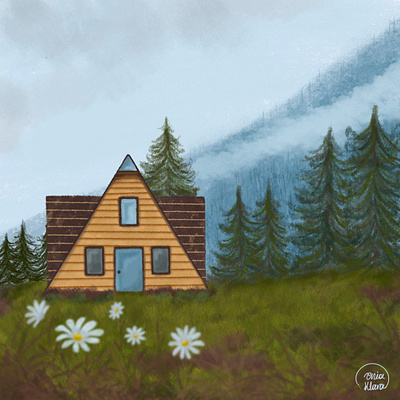Misty day country house house illustration illustration illustrator landscape landscape illustration procreate