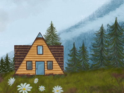 Misty day country house house illustration illustration illustrator landscape landscape illustration procreate