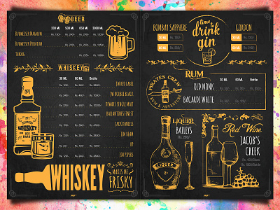 Bar menu card branding graphic design