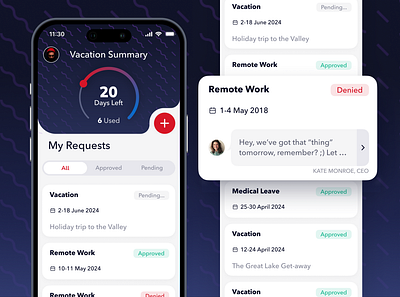 Time-Off App app app design her iphone design mobile design recruitment ui vacations