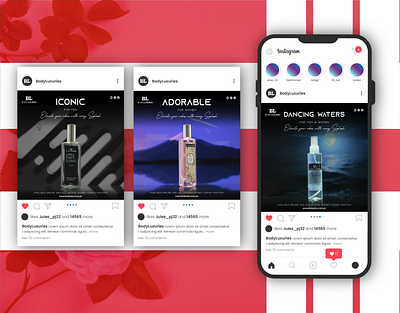 Social media posts for a Perfume brand. advertisement advertisement design design graphic design instagram post minimalistic design perfume post post design social media post ui