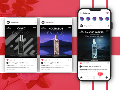 Social media posts for a Perfume brand. advertisement advertisement design design graphic design instagram post minimalistic design perfume post post design social media post ui