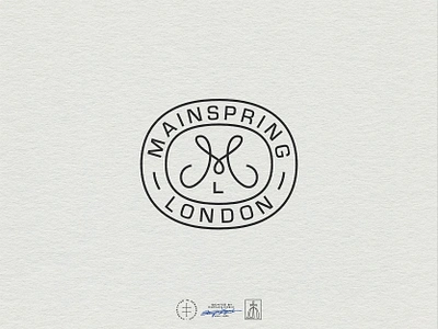 Mainspring London Badge accessories badge brand design brand identity branding branding design clothing emblem fashion identity design logo logo design london minimal minimalistic monogram retro simple vintage visual identity