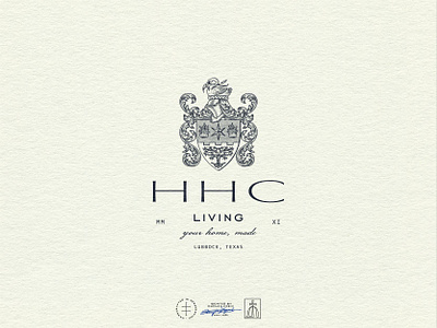 HHC Living Rebranding brand design brand designer brand identity branding branding design coat of arms crest hand drawn heraldry identity design logo logo design logo designer luxury rebrand rebranding redesign retro vintage visual identity