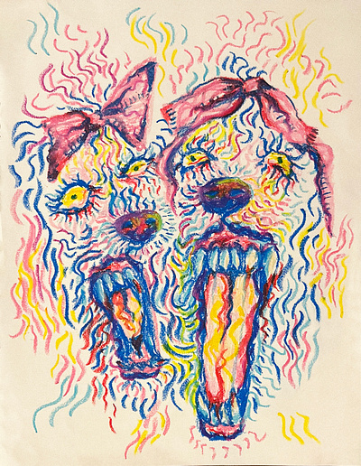 "They're Just Excited" dogs drawing illustration oil pastel