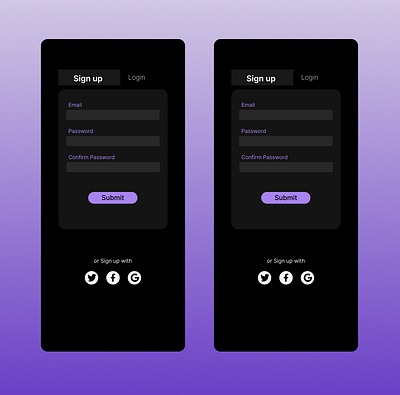 Sign Up/Login page 100daysofuichallenge day1 dailyui ui
