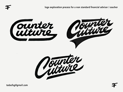 Counter culture art authentic branding brushlettering calligraphy counterculture custom design exploration finance flow handlettering identity lettering logo process script type unique