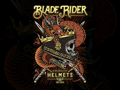 Blade Rider custom design dragon helmet illustration king l30artwork motorcycle skull sword t shirt