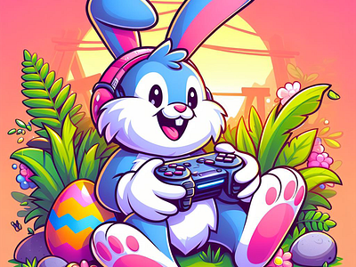Happy Easter - Bunny Gamer affinity designer bunny gamer bunny playing video games cute design design digivibes easter bunny easter gamer gamer gaming happy easter illustration lovely design meddgraphics