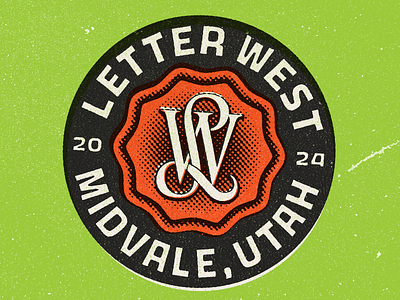 LetterWest badge branding custom type design emblem halftone lettering monogram retro texture type typography vintage