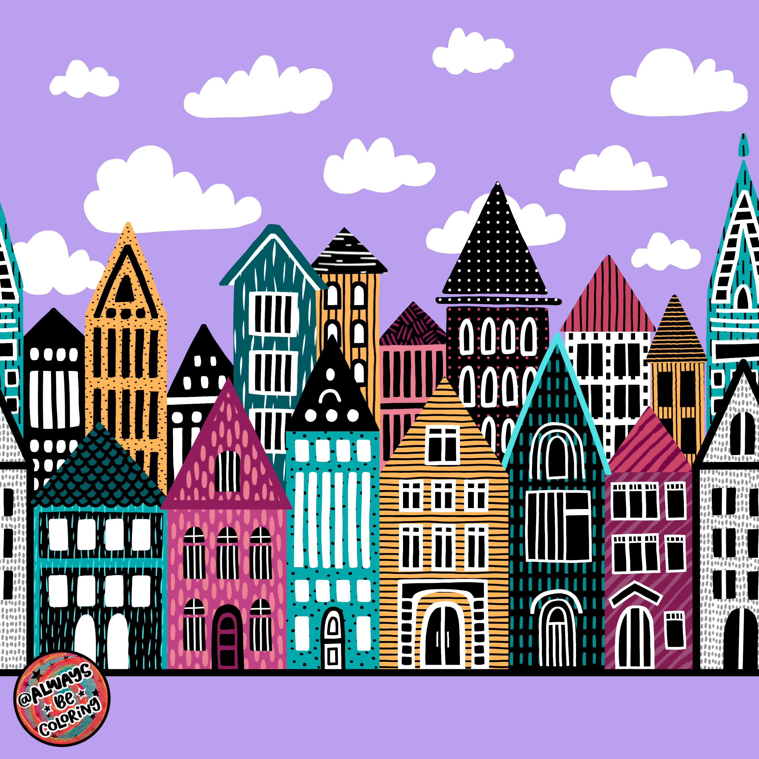 Purple House Pattern alwaysbecoloring design fabric graphic design house illustration pattern pattern design procreate