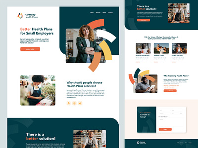 Harmony Webpage Exploration design friendly grid health healthcare landingpage layout lifestyle mockup orange small business teal typography ui warm webpage website