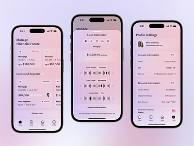 App for Lending. Home, Loan Calculator, Profile. account auto loan bank details citizenship employment status fintech home income lending app loan loan calculator mobile app mortgage personal loan profile settings verification