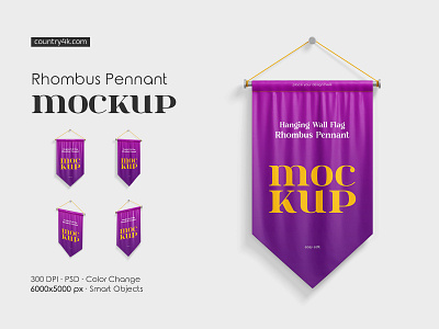 Hanging Wall Flag Rhombus Pennant Mockup Set advertising announcement award banner board event fabric flag hanging medieval mockup mockups pennant pennon post rhombus sign wall