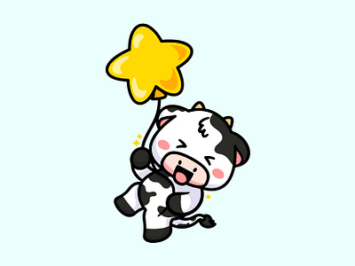 Cow And Star 🌟 animal ballon birthday character cow cute farm happy illustration jaysx1 kid kids mascot milk star