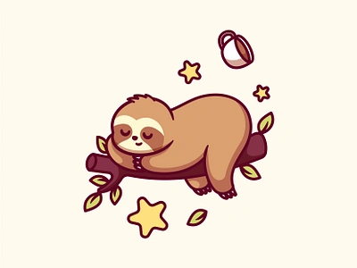 Sloth 🦥 animal character coffee cute illustration outline pattern sleep sloth star vector