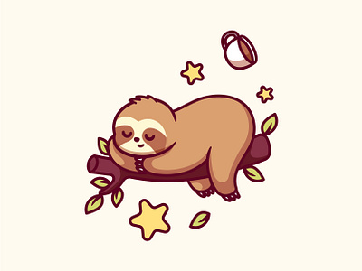 Sloth 🦥 animal character coffee cute illustration outline pattern sleep sloth star vector