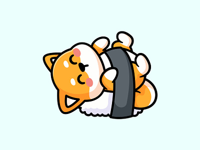Shiba Sushi 🍣 animal art character cute dog doge illustration jaysx1 kawaii outline shiba sleep sushi vector
