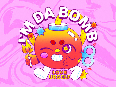 I'm Da Bomb – Love Yourself anxiety depression bomb character design colorful cute cute character design digital illustration explosive flat illustration illustrator love yourself match mental health simple texture typography vector words of affirmation