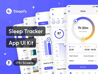 Sleepify - Sleep Tracker App UI Kit app app design application case study design design system figma interface meditation mobile portfolio project sleep monitor sleep tracker template ui ui design ui kit uiux ux design