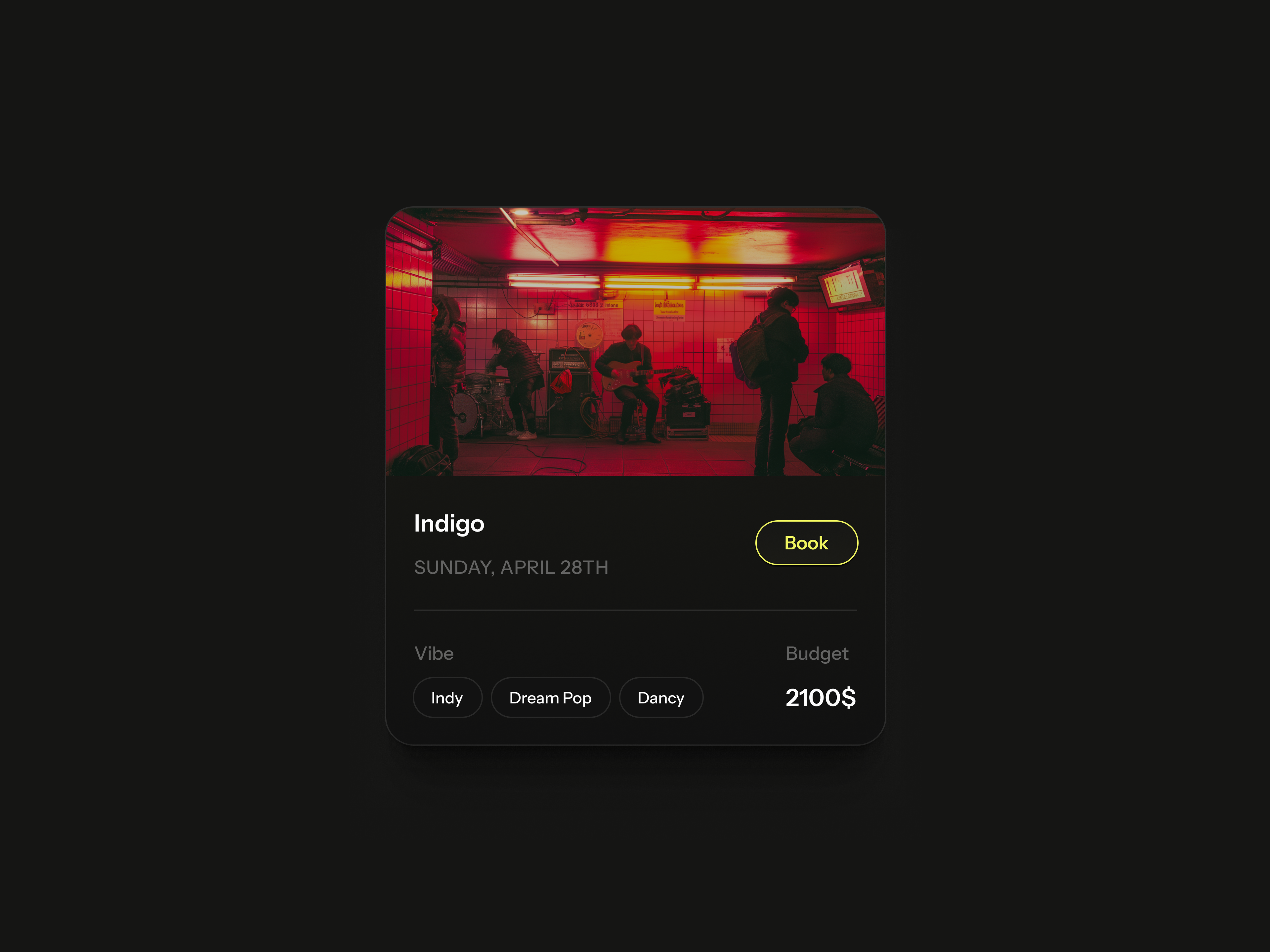 🎊event card book budget card clean music ui vibe