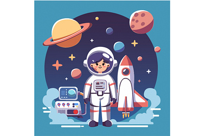 International Day of Human Space Flight Illustration astronaut day earth flight galaxy human illustration mars moon nasa plane planet rocket sky space starts station travel vector