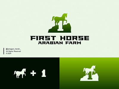 First Horse Arabian Farm Logo Design 1 animal arab arabian branding combination design farm first green horse logo mark minimal negative space number one ranch unique vector