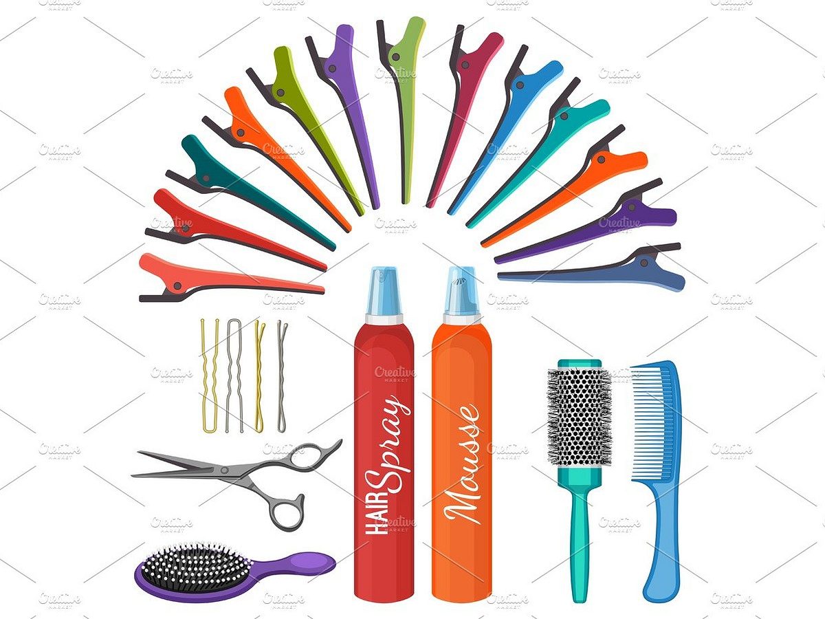 Set of hairdressing tools vector illustration isolated on white