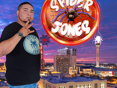 Spider Jones colorful graphic design layered mexican rapper rapper san antonio skyline spider texas text tower