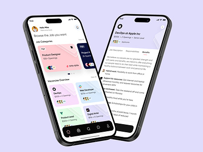 Job Portal Mobile App Designs android app design apple hiring ios job portal jobs mobile purple ui ux vacancy